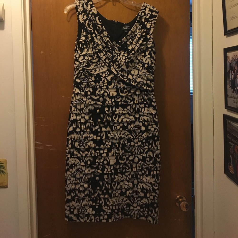 Adrianna Papell Black and White Patterned Midi Dress